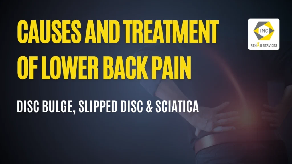 Causes and Treatment of Lower Back Pain and man hold his back in background